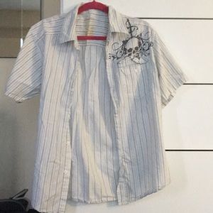 Men’s grey and white striped dress shirt